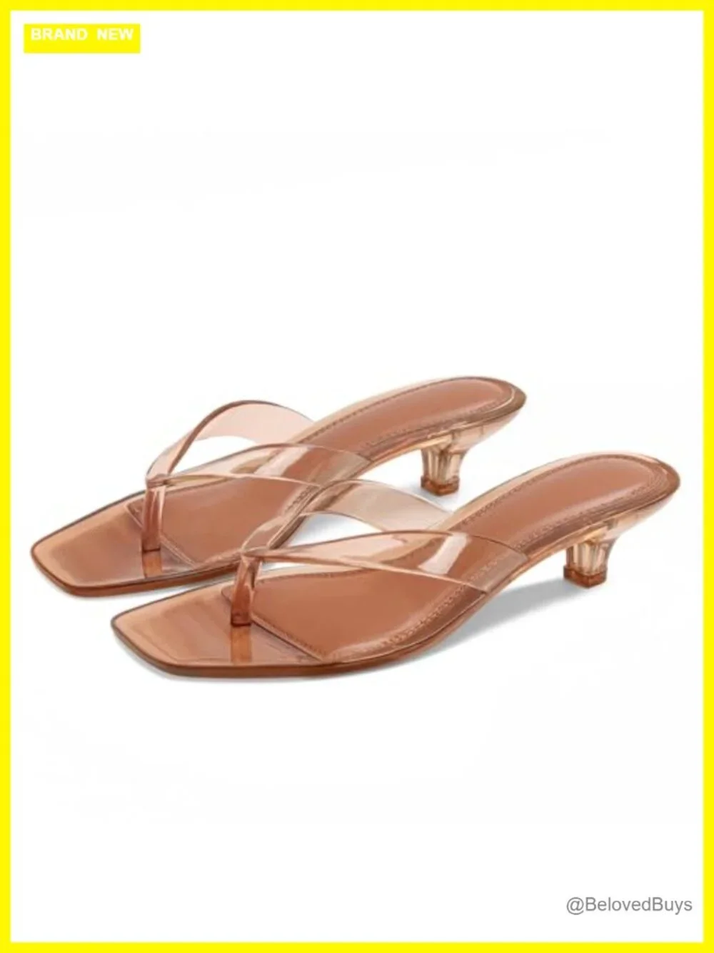 Women's Square Toe Kitten Heel Jelly Sandals Summer Clear PVC Slip On